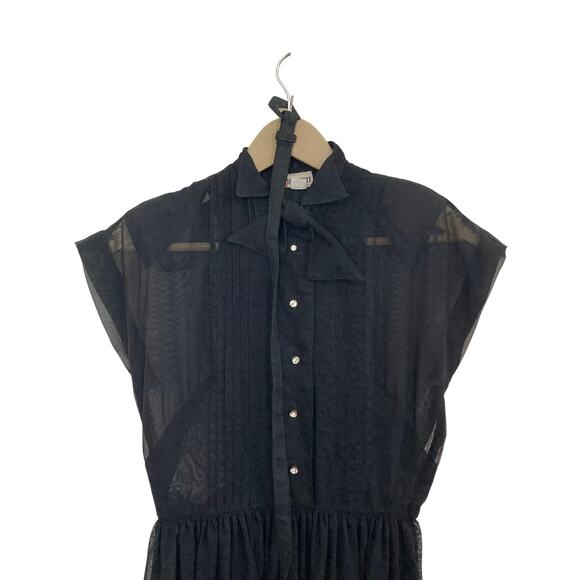 1960s Georgette Vintage Sheer Black Shirtwaist Dress - Picture 8 of 9